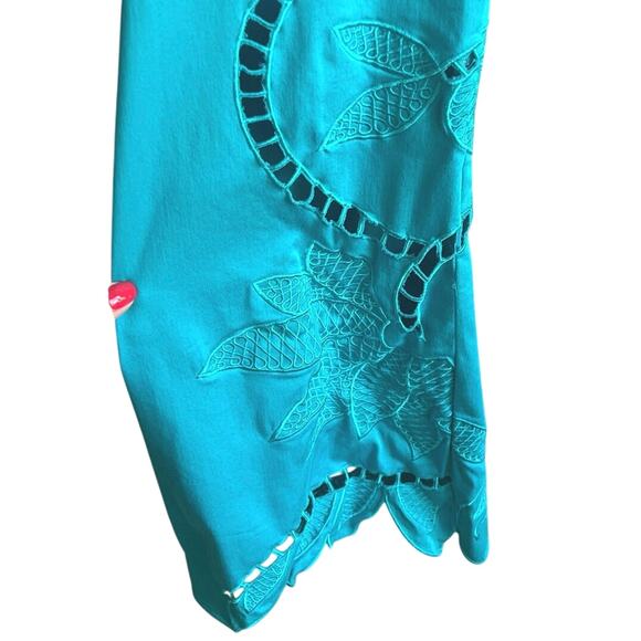 Turquoise Resort Pants Cutwork Embroidery Boho Coastal Cruise Beach Size 10 - Picture 3 of 7